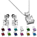 wholesale 925 sterling silver square birthstone hanging stud earring and necklace set