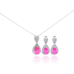 wholesale 925 sterling silver pink teardrop dangling stud earring & necklace set