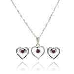 wholesale 925 sterling silver open heart round red stud earring & necklace set