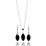 wholesale 925 sterling silver black marqui dangling lever back earring & necklace set