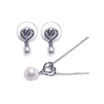 wholesale 925 sterling silver white pearl & heart dangling stud earring & necklace set