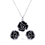 wholesale 925 sterling silver black & flower stud earring & necklace set