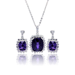 wholesale 925 sterling silver purple & rectangular dangling stud earring & necklace set
