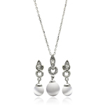 wholesale 925 sterling silver pearl hanging stud earring & necklace set