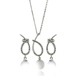 wholesale 925 sterling silver open overlap oval teardrop pearl hanging stud earring & hanging neckla