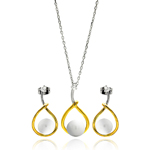 wholesale 925 sterling silver rhodium & gold plated teardrop pearl hanging stud earring & necklace s