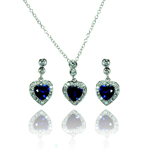 wholesale 925 sterling silver blue heart dangling stud earring & necklace set