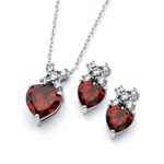 wholesale 925 sterling silver round red heart stud earring & necklace set