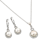 wholesale 925 sterling silver cluster pearl leverback earring & dangling necklace set