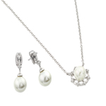 wholesale 925 sterling silver pearl drop hanging stud earring & necklace set