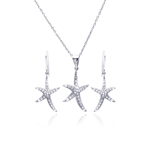 wholesale 925 sterling silver starfish dangling hook earring & necklace set
