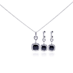 wholesale 925 sterling silver black square dangling earring & necklace set