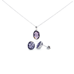 wholesale 925 sterling silver oval purple post earring & necklace set