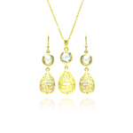 wholesale 925 sterling silver gold plated teardrop round dangling stud earring & necklace set
