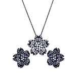 wholesale 925 sterling silver black rhodium plated flower white enamel stud earring & necklace set