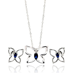 wholesale 925 sterling silver open butterfly blue marqui stud earring & necklace set