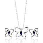 wholesale 925 sterling silver open butterfly blue marqui stud earring & necklace set