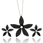 wholesale 925 sterling silver black flower stud earring & necklace set