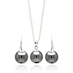 wholesale 925 sterling silver hanging black pearl hook earring & necklace set