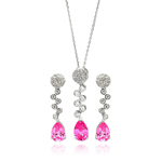 wholesale 925 sterling silver & pink round & teardrop drop stud earring & necklace set