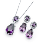 wholesale 925 sterling silver purple & teardrop oval dangling stud earring & dangling necklace set