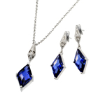 wholesale 925 sterling silver inlay blue dangling stud earring & dangling necklace set