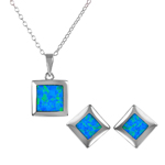 wholesale 925 sterling silver square blue synthetic opal set