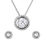 wholesale 925 sterling silver halo round earrings and necklace set