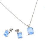 wholesale 925 sterling silver blue cz stud earring & necklace set