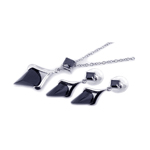 wholesale 925 sterling silver black square pointed dangling stud earring & dangling necklace set