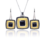 wholesale 925 sterling silver black rhodium & gold plated leverback earring & necklace set