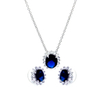 wholesale 925 sterling silver blue & cluster oval stud earring & necklace set