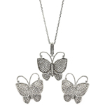 wholesale 925 sterling silver micro pave butterfly stud earring & necklace set