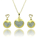 wholesale 925 sterling silver gold plated heart circle disc stud earring & necklace set