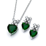 wholesale 925 sterling silver round green heart stud earring & necklace set