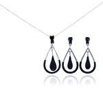 wholesale 925 sterling silver black & rhodium plated teardrop dangling stud earring & necklace set