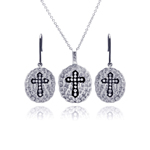 wholesale 925 sterling silver black cross dangling hook earring & necklace set