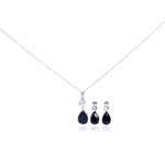 wholesale 925 sterling silver teardrop black stud earring & necklace set
