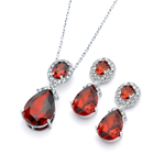 wholesale 925 sterling silver red & teardrop oval dangling stud earring & dangling necklace set