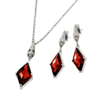 wholesale 925 sterling silver red dangling stud earring & dangling necklace set