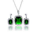 wholesale 925 sterling silver green & rectangular dangling stud earring & necklace set