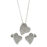 wholesale 925 sterling silver micro pave curl heart stud earring & necklace set