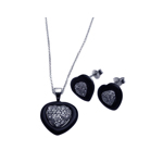 wholesale 925 sterling silver heart inlay black onyx stud earring & necklace set