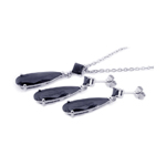wholesale 925 sterling silver black teardrop dangling earring & necklace set