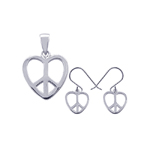wholesale 925 sterling silver open heart peace sign dangling hook earring & necklace set