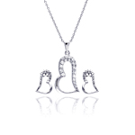 wholesale 925 sterling silver open heart stud earring & necklace set