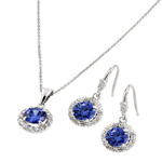 wholesale 925 sterling silver cluster blue round hook earring & necklace set