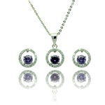 wholesale 925 sterling silver purple round open circle stud earring & dangling necklace set