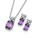 wholesale 925 sterling silver round purple rectangle stud earring & necklace set