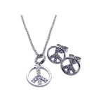 wholesale 925 sterling silver open peace sign stud earring & necklace set